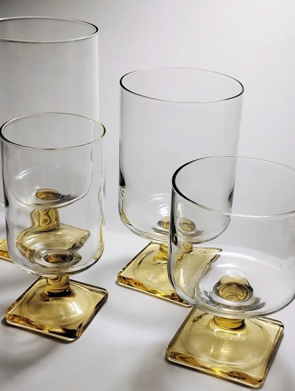 VTG Mid Century Federal Glass Nordic Topaz Square Base Glasses - Set of 4 Mixed